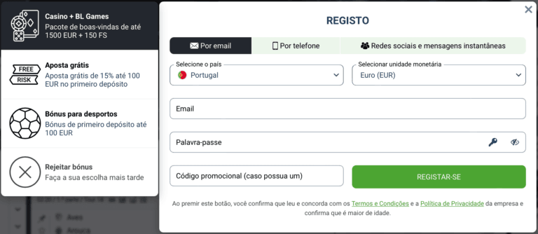 Formulário de registo da Betlabel